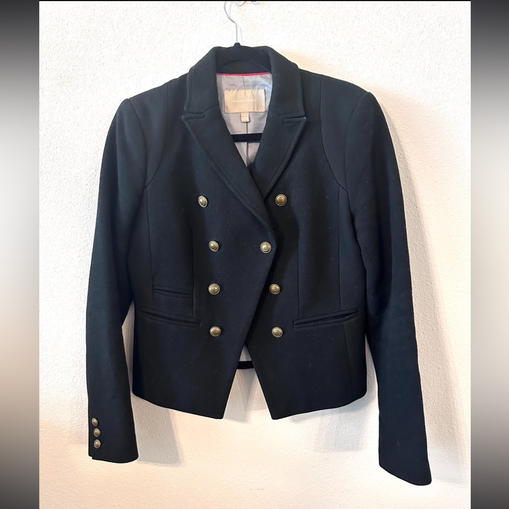 Banana Republic Black Military Style Pea Coat